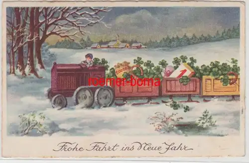 80820 Künstler Ak mit Schlittenbahn 'Frohe Fahrt ins Neue Jahr' 1936