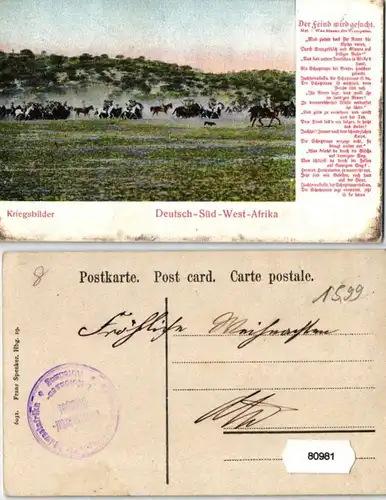 80981 Feldpost Ak Deutsch Süd West Afrika Kriegsbilder um 1907