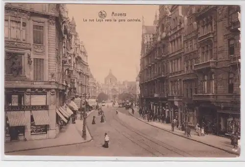 81043 Ak Anvers la Rue Leys vers la Gare centrale um 1910