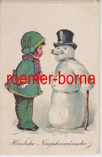 81085 Artiste Ak 'Gardiens vœux de Nouvel An' Enfant et bonhomme de neige 1936