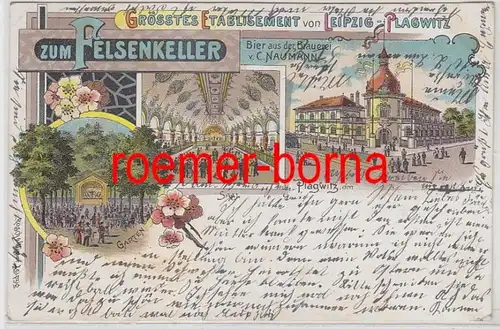 81094 Ak Lithographie Gruß aus Leipzig Plagwitz Restaurant zum Felsenkeller 1900