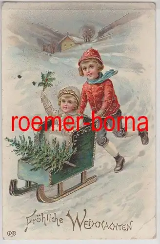 81197 artistes en relief Ak 'Joyeux Noël' Enfants avec traîneau vers 1910