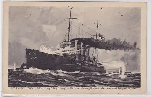 81463 Ak le petit croiseur 'Strassburg' tire sous-marin anglais vers 1915