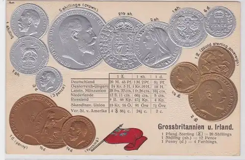 81981 Präge Ak mit Münzabbildungen Großbritannien & Irland um 1910