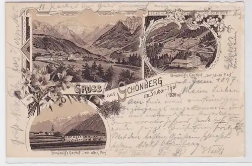 82221 Ak Lithographie Gruss de Schönberg dans le Stubai Thal (1026m) 1897
