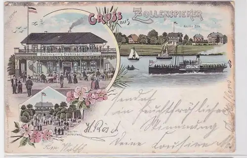 82392 Ak Lithographie Gruß aus Zollenspieker Bahlmanns Etablissement um 1900
