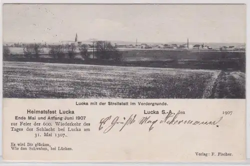 82479 Ak Heimatfest Lucka S.-A. mit der Streitstatt im Vordergrunde 1907