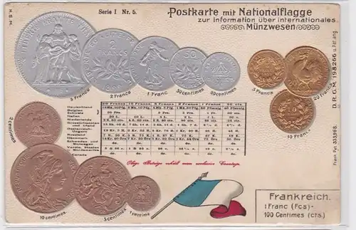 83349 Präge Ak mit Münzabbildungen Frankreich um 1900