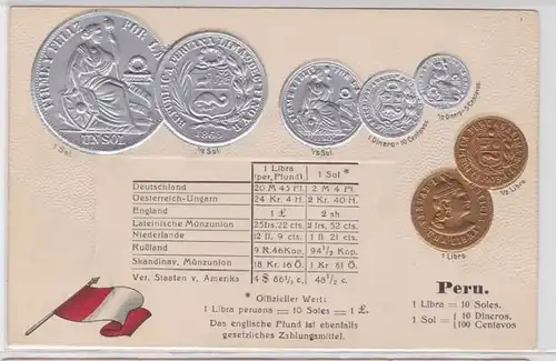 83648 Präge Ak mit Münzabbildungen Peru um 1910