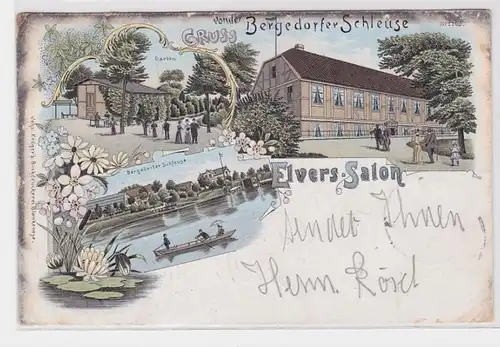 84105 Ak Lithographie Salutation de la Bergedorfer Schleuse Elvers Salon 1902