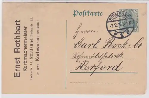 84469 DR Ganzsachen Postkarte P96 Zudruck E.Rothbart Korbmachermeister Stralsund