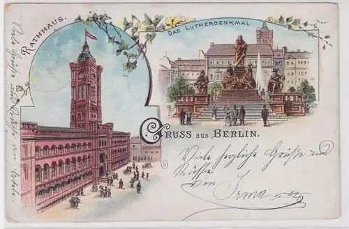 85176 AK Gruss de Berlin - Rathhaus et le monument Lutherden 1903