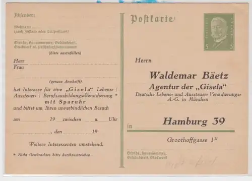 85317 DR Ganzsachen Postkarte P180 Zudruck Waldemar Bäetz 'Gisela' Hamburg