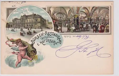85514 Ak Lithographie Gruß aus Leipzig Börsen Restaurant 1897