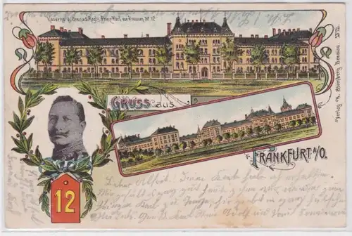 85617 Ak Lithographie Gruß aus Frankfurt Oder Kaserne Gren.Rgt.12, 1906