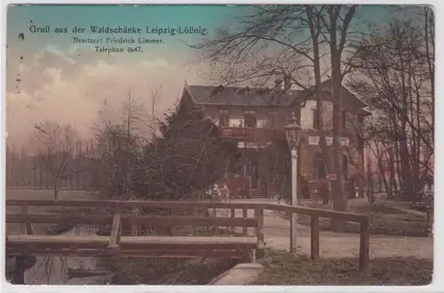 85736 AK Gruß aus der Waldschänke Leipzig-Lößnig, Besitzer Friedrich Limmer 1912