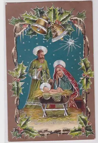 85811 Fröhliche Weihnachten Präge Ak Krippenmotiv 1909