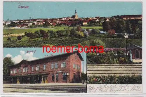 85818 Mehrbild Ak Taucha Totalansicht und Bahnhof 1923