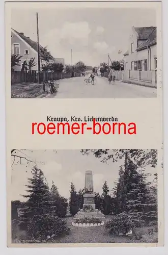 86191 Ak Kraupa Krs.Liebenwerda Dorfstraße, Kriegerdenkmal 1940