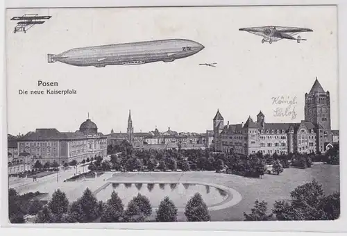86308 AK Poznan - Le nouveau pfalz Kaiserpfall au-dessus de l'avion et Zeppelin vers 1910