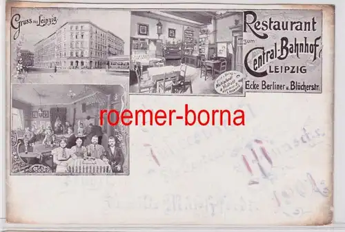 86483 Ak Gruss aus Leipzig Restaurant zum Central Bahnhof 1901