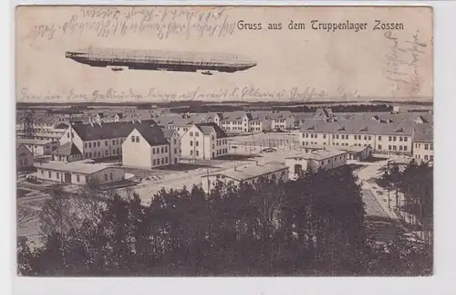 86541 Poste de terrain Ak Salutation du camp de troupes Soses avec Zeppelin dirigeable 1915