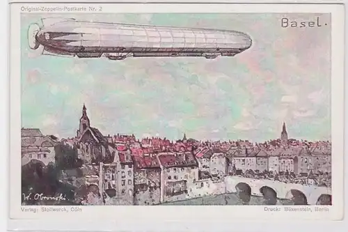 86792 Original Zeppelin Carte postale n°2 Zeappelin via Bâle vers 1920