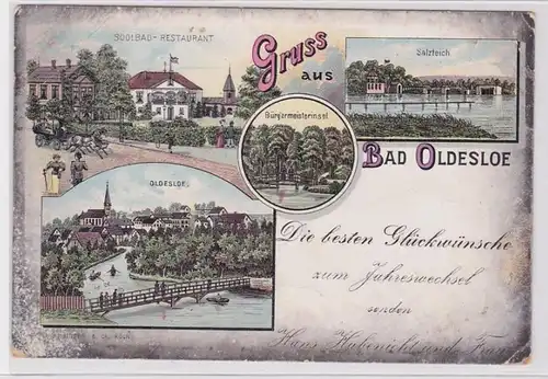 87235 Lithographie AK Gruss de Bad Oldesloe - étang salé, restaurant Soolbad