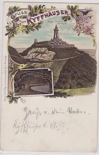 87237 Lithografie AK Gruss vom Kyffhäuser - Kaiser Wilhelm Denkmal Panorama 1897