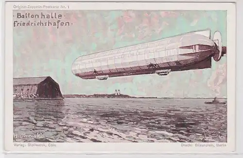 87403 Original Zeppelin Postkarte Nr.1 Ballonhalle Friedrichshafen um 1920