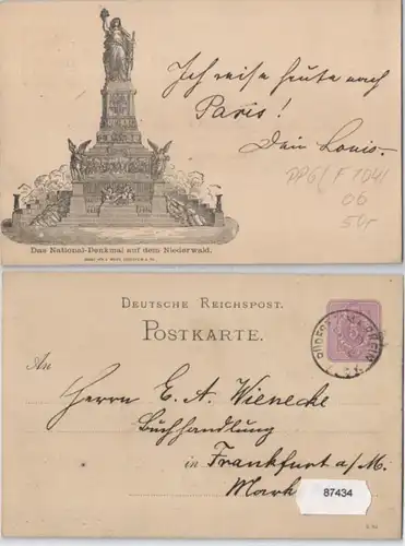 87434 DR Ganzsachen Postkarte PP6/F104/06 Niederwald National Denkmal 1888