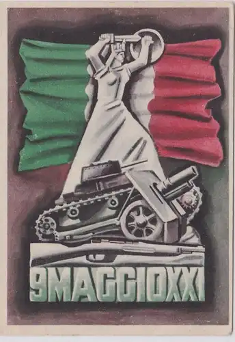 87630 Patriotika AK 9MAGGIOXXI -italienische Flagge hinter Statue & Panzer 1943