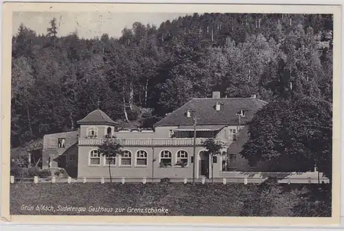 87831 Ak Grün bei Asch Sudetengau Gasthaus zur Grenzschänke 1939