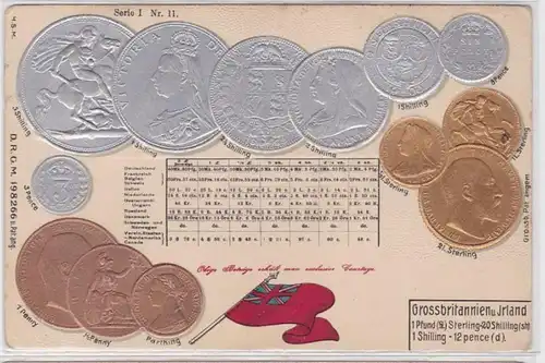 87878 Grage Ak avec images de pièces Grande-Bretagne & Irlande vers 1900