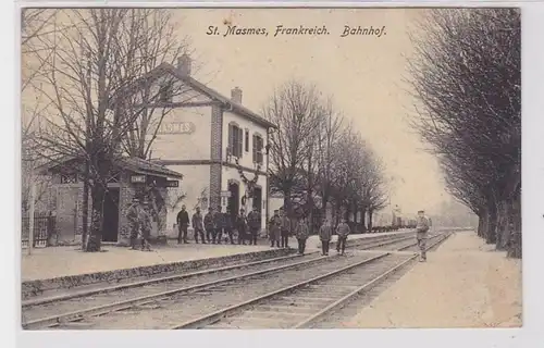 88120 AK St. Masmes, France - Gare Garde gardée par des soldats 1915