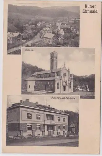 88478 Mehrbild AK Kurort  Eichwald, Kirche, Finanzwachgebäude & Ortsansicht 1939