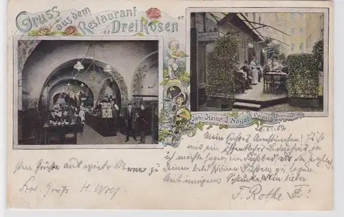 88485 Mehrbild Ak Gruß aus dem Restaurant 'Drei Rosen' Leipzig Petersstraße 27