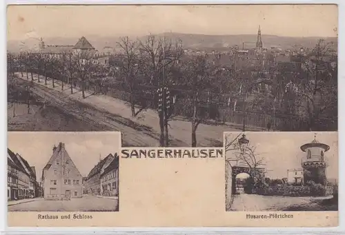 88682 Mehrbild Ak Sangerhausen Husaren Pförtchen, Rathaus, Schule 1916