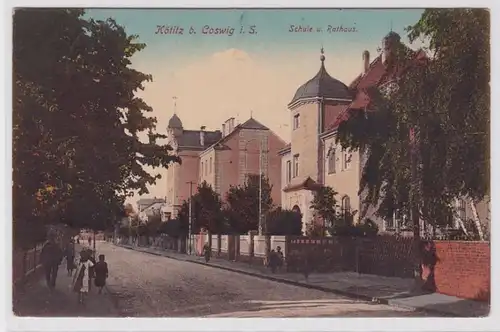 89031 Feldpost AK Kötitz bei Coswig in Sachsen - Schule & Rathaus 1917