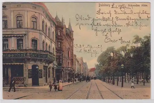 89038 AK Duisburg - Schweden Allée mit Gleisanlage und Fuhrwerken 1905