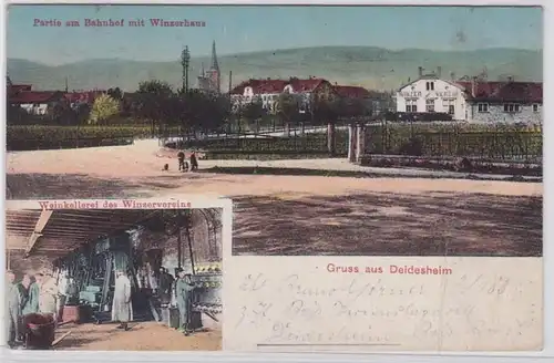 89132 Feldpost Ak Salutation de Deidesheim Partie à la gare avec maison de vigne 1915