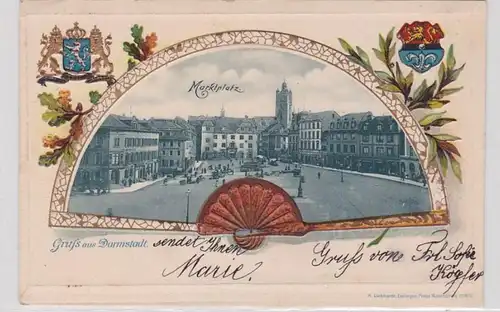 89620 Grage Passepartout AK Salutation de Darmstadt Marktplatz 1901