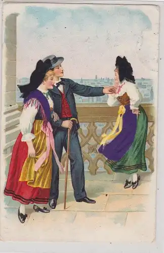 89621 artiste AK Strasbourg - porte-costume parle avec femme vêtue de costumes