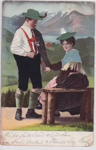 89622 Matériau Grage AK couple bavarois en costume devant le panorama de montagne 1907