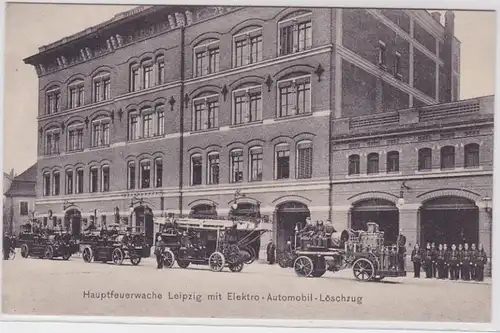 89970 Ak Garde principale de l'incendie Leipzig avec train d'extinction électrique automobile vers 1910
