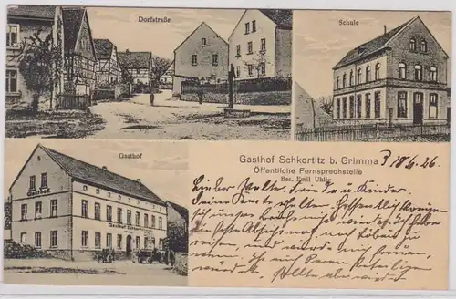 90214 Mehrbild AK Gasthof Schkortitz bei Grimma - Schule, Dorfstraße & Gasthof