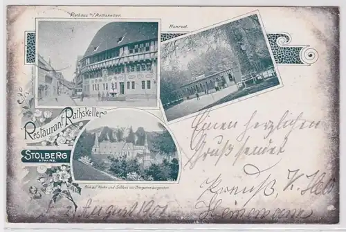 90299 AK Stolberg am Harz - Restaurant Rathskeller Rathaus Kirche & Schloss 1901