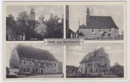 90434 Mehrbild AK Gruß aus Seerhausen - Schloß, Kirche, Gasthof & Materialwaren