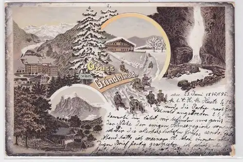 90531 Lithografie AK Gruss von Grindelwald - Wasserfall und Talblick 1896