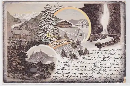 90531 Lithographie AK Gruss von Grindelwald - Cascade et vue sur la vallée 1896